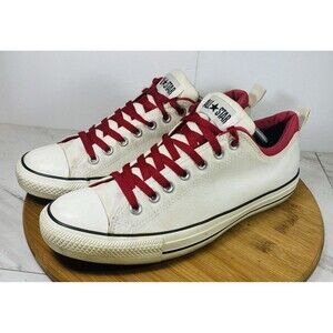 White Converse All-Star Sneakers Canvas Red Low Top Chucks Chuck Taylor Sz 11